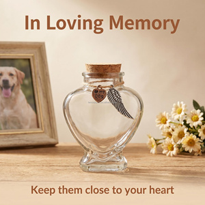 Helder glazen handgemaakte DIY hartvormige <span class=keywords><strong>urn</strong></span> voor huisdieren met engelenvleugelbedel voor hondenas - Product Image 2