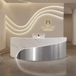 Bureau d'accueil incurvé moderne avec mur de logo rétroéclairé - Réception de luxe pour salon de beauté, <span class=keywords><strong>spa</strong></span>, hall d'hôtel ou bureau - Product Image 3