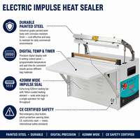 Machine de scellage continu électrique Xicang XC-420, thermoscelleuse automatique à peinture cuite 420 mm pour aliments, boissons, produits chimiques et feuilles métalliques