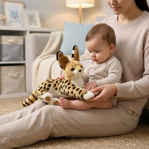 Peluche de Gato <span class=keywords><strong>Serval</strong></span> en Posición Acostada, Personalizado, Suave y Realista, para Souvenir de Zoológico, Decoración del Hogar, Fabricación OEM/ODM - Product Image 2