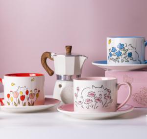 Commercio all'ingrosso carino gatto e fiore in ceramica piattino set stoviglie in porcellana con colori vivaci alla moda per la casa e la caffetteria essenziali per la ristorazione - Product Image 2