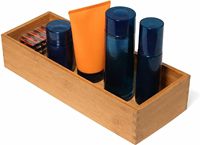 Boîte de rangement rectangulaire en bambou avec design moderne et grande capacité pour le maquillage et les fournitures de bureau