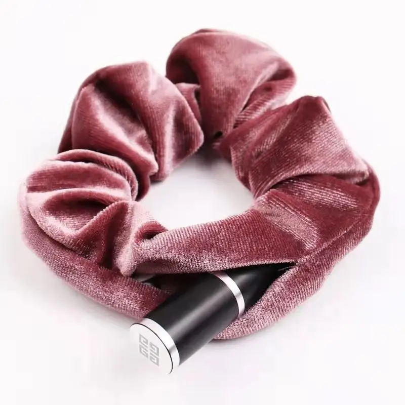 Good Quality Velvet Pocket Scrunchies With Hidden Zipper Women Elastic Tie-Dye Elastic Ponytail Holder