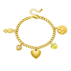 Fashion Charm <b>Bracelet</b> Gold Plated Zinc Alloy Heart <b>Flower</b> Pendant Gift Jewelry B1552 - Product Image 5