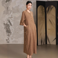 Nouvelle Robe d'été 2026 pour Femme en Lin/Coton de style chinois, coupe ample, vintage, texturée froissée, artistique et vieillie