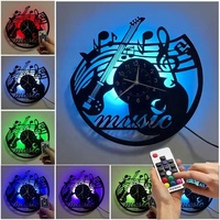 Horloge Fonctionnelle Vintage Rétro en Plastique Vinyle, Décorative, avec Motifs Musiciens, Microphone, Notes de Musique et Aiguille 3D, Fonctionnant à Piles, Élégante