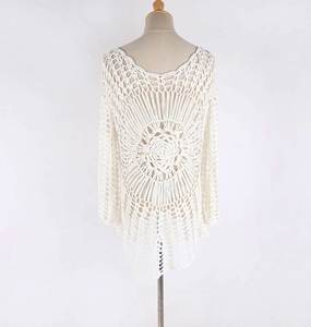 Women's 100% Polyester Breathable <b>Beach</b> Smock Knitted One-Shoulder V-Neck Hand Hook Seaside Holiday Bikini <b>Coat</b> Short Style - Product Image 6