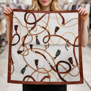 Luxury Equestrian Belt & Chain Pattern Bandana Small <b>Square</b> Satin Neck Scarf Machine Hemmed - Product Image 2