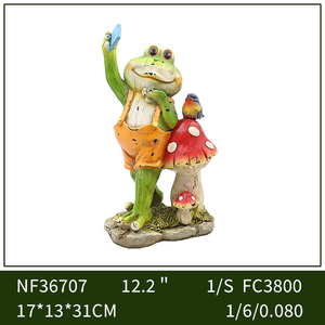 Divertente Statua in Resina a Forma di Rana con <span class=keywords><strong>Uccello</strong></span> e Fungo per Decorazione Giardino - Product Image 6