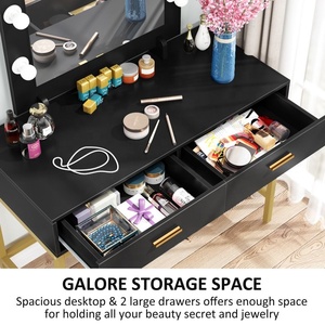 NOVA Light Meubles de <span class=keywords><strong>chambre</strong></span> à coucher de luxe Table de vanité noire avec ampoules LED Miroir Dressing de <span class=keywords><strong>chambre</strong></span> de filles moderne avec tabouret - Product Image 5