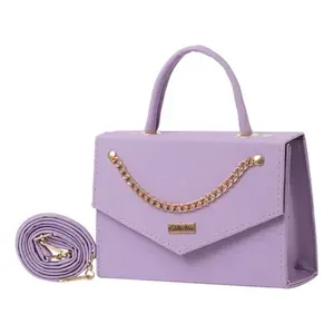 Bolso de Hombro de Cuero para Mujer Belisa Lilac, Cuero Genuino, Dos Asas, Decoración de Cadena, Resistente al Agua, Uso Durante Todo el Año - Product Image 1
