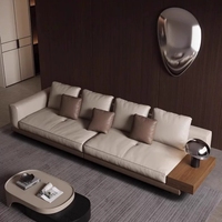 Sofá de Cuero Recto de Primera Calidad, Estilo Italiano Minimalista Moderno y de Lujo Ligero, para Sala de Estar de Apartamentos Pequeños