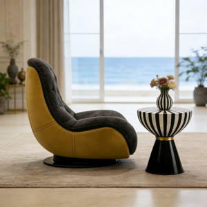 Mesa de Centro de Fibra de Vidrio con Rayas de Lujo, Mesa Auxiliar Redonda Moderna, Mueble Decorativo para Sala de Estar, Hogar u Hotel - Product Image 4