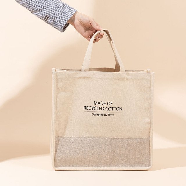Recycled Cotton and Linen Eco Friendly Canvas Large Shopping Tote Bag With Custom Printed Logo