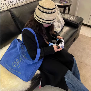 Wholesale Reusable Eco-friendly <b>Corduroy</b> <b>Tote</b> <b>Bag</b> Large Capacity Shopping <b>Bag</b> Promotional Gift Travel Solid Color Embroidery - Product Image 3