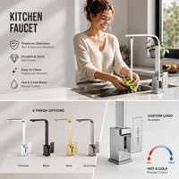 Robinet mélangeur de cuisine classique en acier inoxydable de haute qualité, monocommande chromé, monotrou, eau chaude et froide, vente en gros