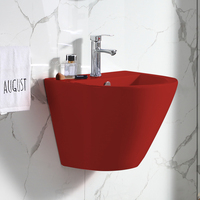 Ensemble WC suspendu et lavabo mural de style luxueux rouge pour hôtel