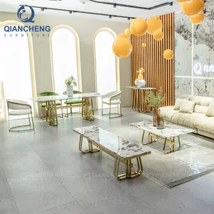 QIANCHENG – table basse en marbre doré, meuble de luxe en acier de chine, tables d'accent modernes