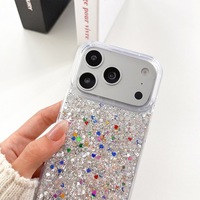 Coque de téléphone en TPU époxy avec paillettes et sequins pour iPhone 17 Pro Max, style coréen, tendance, antichoc, design simple, compatible avec iPhone 16 Plus, 15, 14