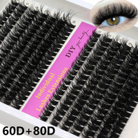 Extensions de cils 3D en grappe noires, 14 rangées, volumineuses, douces et denses, faux cils segmentés pour pose DIY 40D 60D 80D 100D