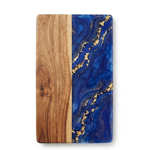 Tabla de cortar de resina de madera de acacia con borde natural, bandeja rectangular de mármol azul para servir queso, bloque de corte para encimera de cocina - Product Image 1