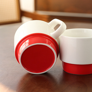 <b>Ceramic</b> Stackable Mugs Red Logo Printed Porcelain Mugs For Giveaways Business Gifts - Product Image 3