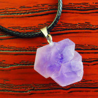 Collier en cristal d'améthyste naturelle, pendentif en pierre brute, quartz violet, collier à cordon noir pour femmes et hommes, bijoux en gros