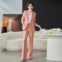 Ensemble tailleur élégant pour femme : pantalon large anti-plis à boutons et veste, style décontracté chic