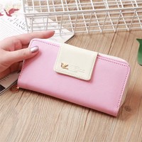 Dompet Clutch Panjang Wanita Kulit PU Grosir Merek OEM dengan Lapisan Poliester Desain Huruf & Karakter 2024