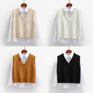 <strong>Women's</strong> New V-Neck Sweater Vest Spring Autumn College Style Loose Short <strong>Waistcoat</strong> for Outer Wear Casual <strong>Knitting</strong> Vest Top Tee - Product Image 2