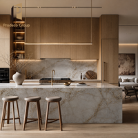 Meubles de cuisine modernes en placage de bois, finition noyer naturel, pour projets de villas et de maisons complètes