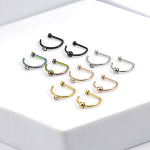 D Shape Nose <strong>Ring</strong> 316L Stainless Steel <strong>Fake</strong> Nose Hoop Plain Star Heart Ball Design No Piercing Nose Jewelry - Product Image 3
