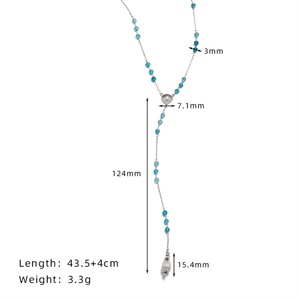 Colliers longs à pampilles en acier inoxydable avec pendentif coquillage et cristal bleu pour femmes, vente en gros - Product Image 6