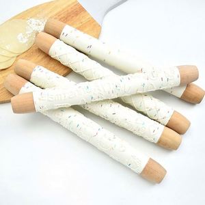 Christmas Beech Wooden Handle Manual Dough Bread Roller Pin Marble Embossed Textured Ceramic Silicone <b>Rolling</b> Pins for Baking - Product Image 1