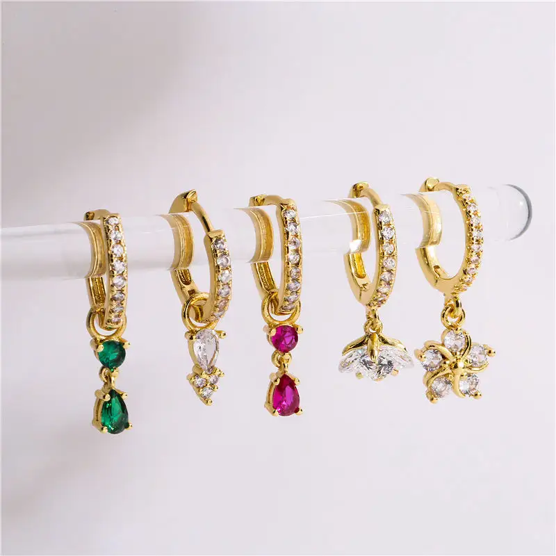 YICAI Bohemian Flower Teardrop CZ Circle Huggie Earrings For Women Handmade Cubic Zirconia Dangle Hoop Earring
