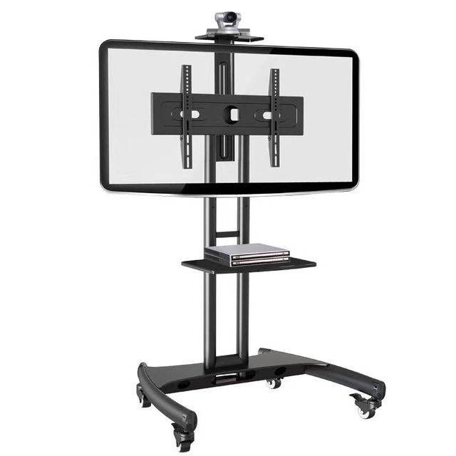 Mobile TV Cart Stand for 32-75 inch Screens Max 100lbs Capacity Height Adjustable 1120-1520mm Rolling Trolley with Shelves