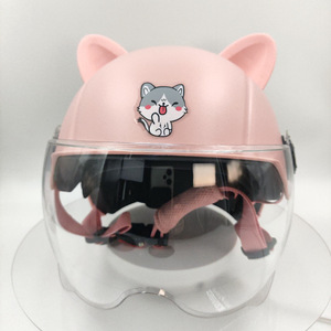 Casque demi-face à motif chat rose avec visière transparente, fermeture à boucle réglable pour enfants, utilisation en moto - Product Image 4