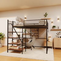 Lit superposé moderne et réglable pour enfants, avec bureau d'étude, escalier, cadre métallique, garde-corps et gain de place