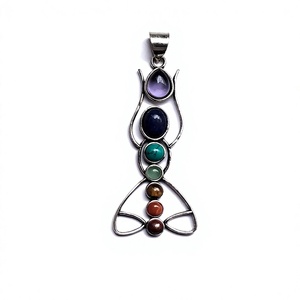 Pendentif Chakra 7 Chakras avec pierres précieuses serties, style bohème, collier plaqué argent, cadeaux de guérison Reiki, méditation, yoga - Product Image 4
