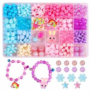 Kit de Joyería DIY para Niños de 24 Compartimentos, Cuentas Acrílicas Coloridas, Set para Hacer Pulseras y Collares con Dijes de Conejito, Arcoíris, Estrella y Corazón - Product Image 1