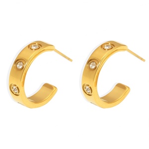 Bijoux de mode de haute qualité, boucles d'oreilles en acier inoxydable plaqué or 18 carats, marque de luxe, boucles d'oreilles en forme de C, classiques, serties de zircon, boucles d'oreilles d'amour pour femmes et hommes - Product Image 3