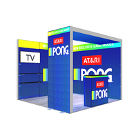 Stand d'exposition modulaire en aluminium en forme de L de 10x10 pieds avec éclairage périphérique, support TV et comptoir d'accueil