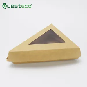 Emballage de boîte de papier kraft sandwich triangle shawarma croissant avec fenêtre transparente