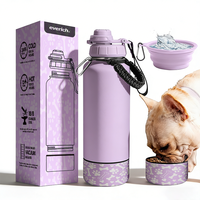 Bouteille d'eau de voyage pour animaux de compagnie 2-en-1 en acier inoxydable isolée sous vide avec récipient à friandises amovible