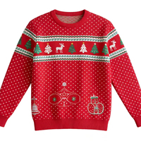 Pull en tricot 100% acrylique ODM, chaud, respirant, anti-boulochage, 400g, col rond épais, imprimé rennes et neige, pour l'hiver