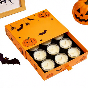 Coffret cadeau de bougies écologiques avec insert en mousse, imprimé citrouille d'Halloween personnalisé FX, emballage en papier avec tiroir - Product Image 1