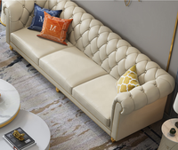 Set Sofa Velvet Chesterfield Putih Ottoman 3+2+Ottoman Modern untuk Ruang Tamu, Gudang, Sekolah, Vila