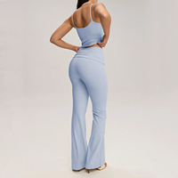 Nouvel ensemble de vêtements de yoga solides, anti-transpiration, avec haut plissé à bretelles et pantalon large d'entraînement 2 pièces en Spandex/Nylon pour femme