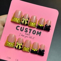 531-535 Faux ongles à presser faits main en forme de bec de canard, 10 pièces, réutilisables, en acrylique, pour enfants, motif carré artificiel