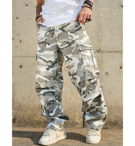 Men's <strong>Camouflage</strong> Work <strong>Pants</strong> - Light Grey <strong>Camouflage</strong> Print, Loose Wide Leg Version, Combining Leisure and Street Fashion Trends - Product Image 3